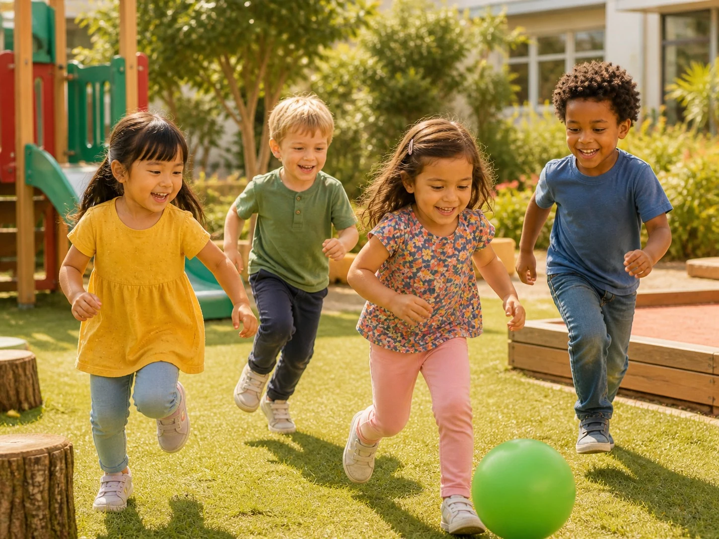 Children playing outdoors at Safe Garden Home Daycare in Coquitlam
