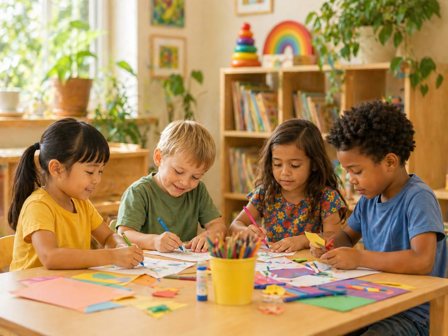 Children doing creative play and art activities at Safe Garden Home Daycare in Coquitlam