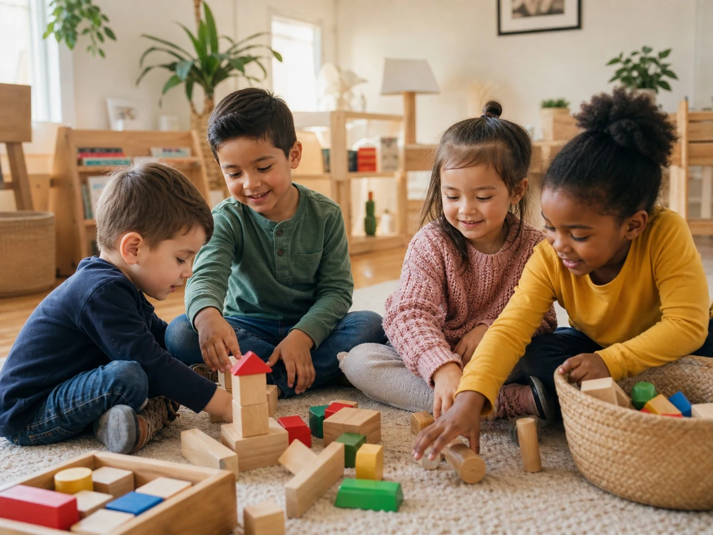 Children playing together and learning social skills at Safe Garden Home Daycare in Coquitlam